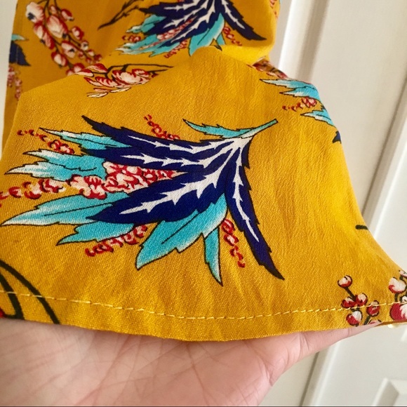 Tropical Floral Midi Wrap Dress Yellow - Picture 2 of 8